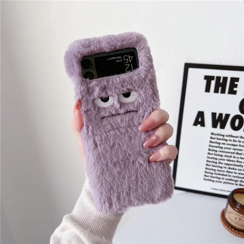 Süße lustige Pelz flauschige Monster Soft Case für Samsung Galaxy Z Flip 6 5 4 3 Zflip Flip6 Flip5 Flip4 Frauen Plüsch Cover Zubehör