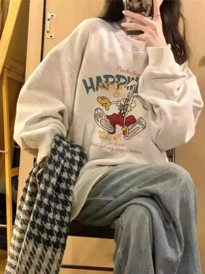 

Американский Sle Oversize круглый Ne свитшот женский свободный длинный све осень-зима новая повседневная верхняя одежда топ