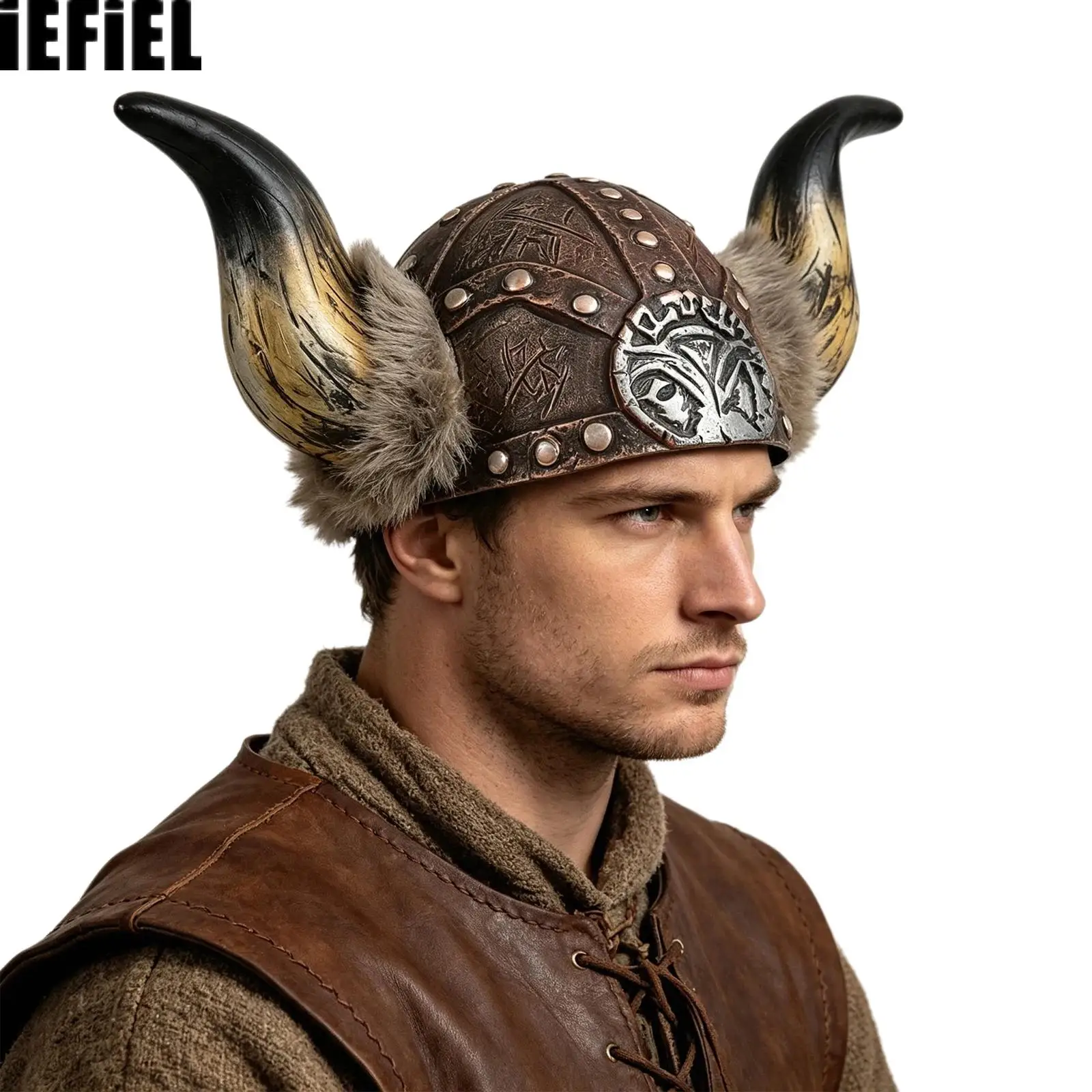 Men Women Viking Warrior Hat Horned Faux Fur Decoration Helmet Costume Accessories for Halloween Party Cosplay