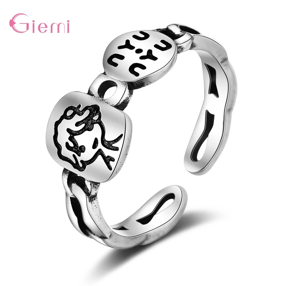 Creative Cute 925 Sterling Silver Engrave Open Adjustable Finger Rings For Women Girls Anniversary Party Fashion Jewelry Gifts