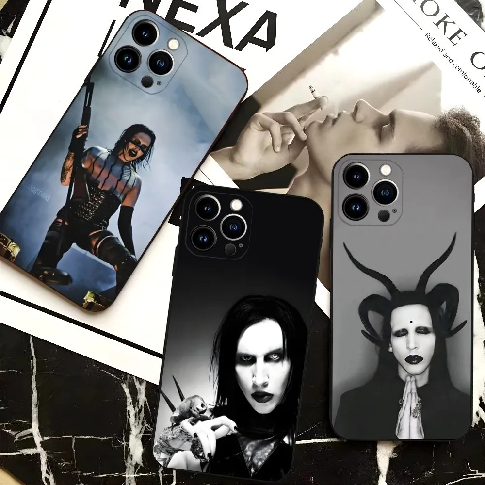 Marilyn Manson-Coque souple antichoc en silicone, étui pour iPhone 16,15,14,13,12,Pro,Max,11,7,8,Plus, Poly, XS Max