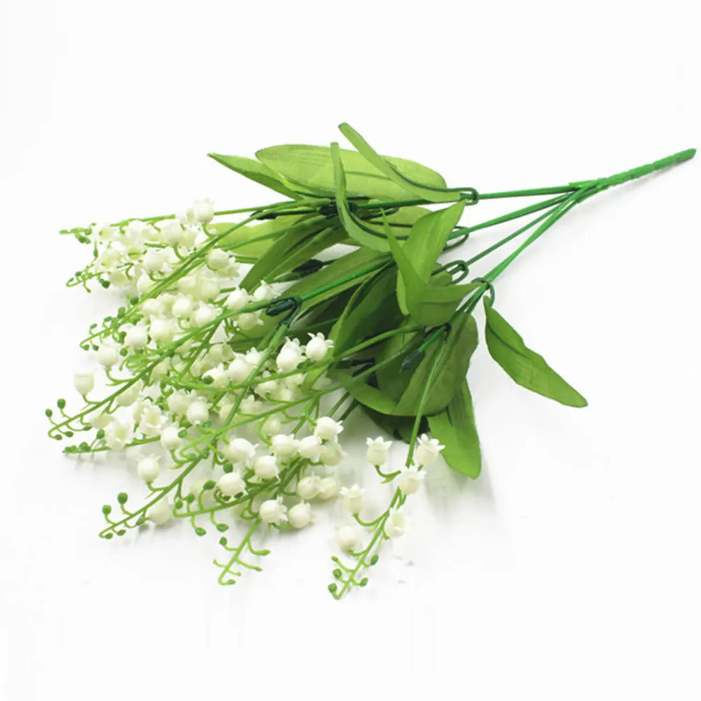 

2Pcs Artificial Convallaria Majalis Flowers Simulation 7 Forks Design Wedding Props Home Decor Fake Bouquet for Bride Party