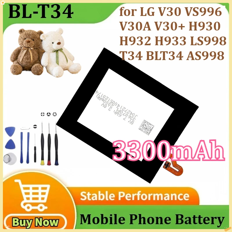 

BL-T34 Replacement Battery for LG V30 VS996 V30A V30+ H930 H932 H933 LS998 T34 BLT34 AS998 Mobile Phone Batteries 3300mAh