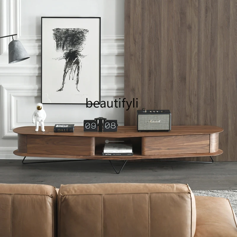 Nordic modern simple black walnut solid wood TV audio-visual cabinet