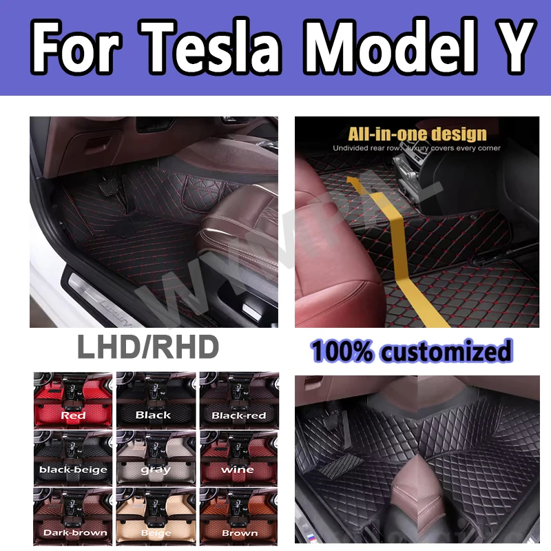 

Luxury Leather Car Floor Mats For Tesla Model Y 7 Seat 2020 2021 2022 2023 Mat AutoRug Carpet Car Interior Parts Floor Pad