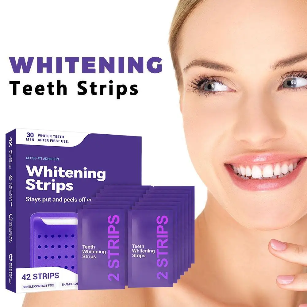 

Фиолетовые полоски для отбеливания зубов: удаление пятен, глубокая очистка, свежее дыхание, нежная формула, безопасно для эмали, 15 минут в день