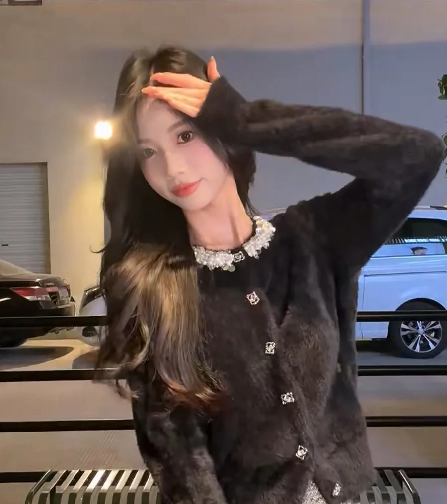 Tweed-Jacke Lila Damen Herbst Vintage Bestickte Designer-Revers Crop-Fransen Kawaii Übergroße Langarm-Harajuku-Jacke