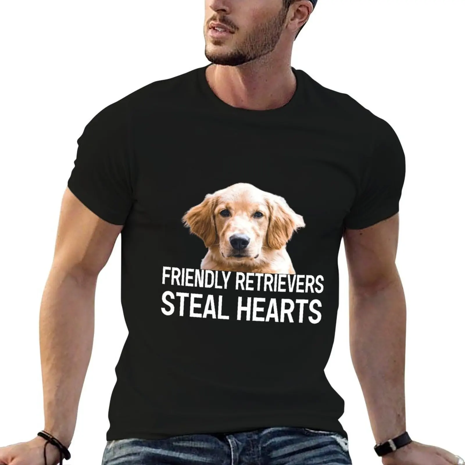 Friendly Retrievers Steal Hearts T-Shirt t shirts for man graphic vintage funny t shirts man t shirt man designer T-shirt
