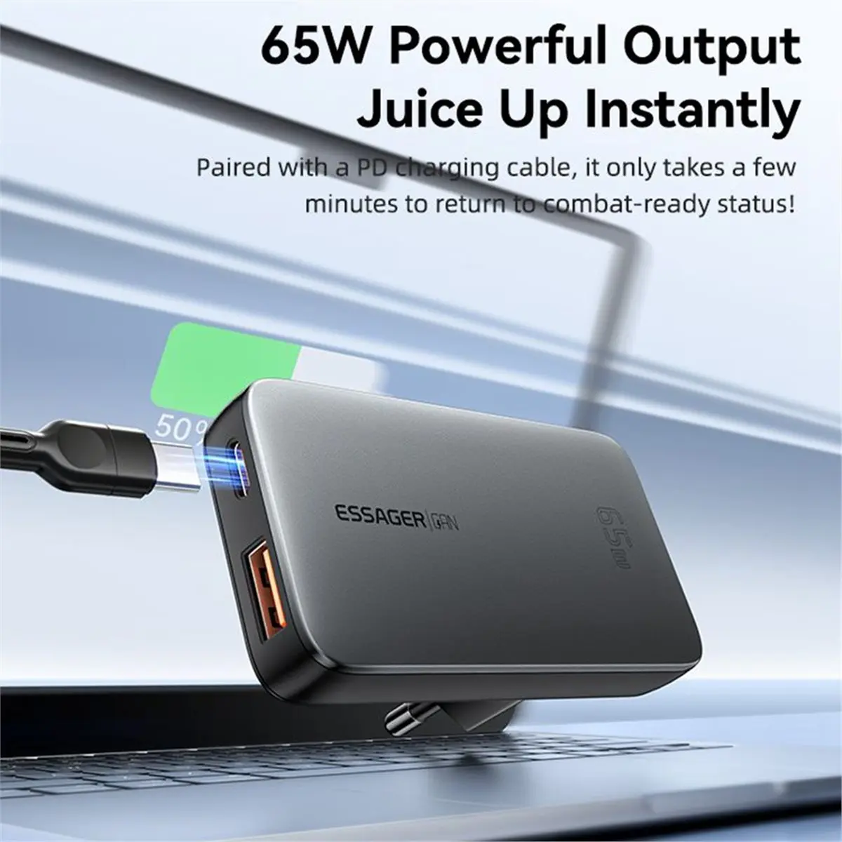Y2340A*☀▃ Ultra Thin 65W GaN Travel Charger Quick Charge 4.0 PD3.0 Portable Type C Charger for Laptop EU Plug