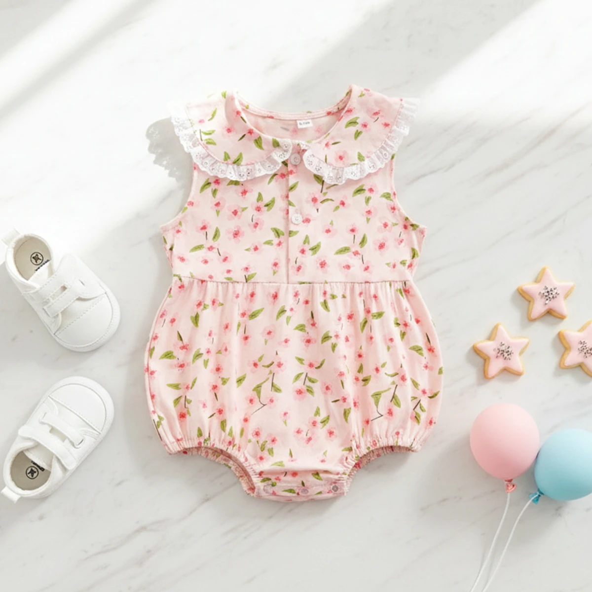 Sleeveless Summer Cute Lace Baby Girls Bodysuits Infants Cherry Blossom Clothes