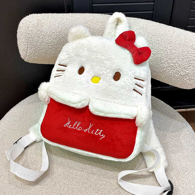 Sanrio Meisje Pluche Cartoon Rugzak Kawaii Kuromi Kt Grote Capaciteit Schooltas Schattige Pluizige Schoudertas Verjaardagscadeau