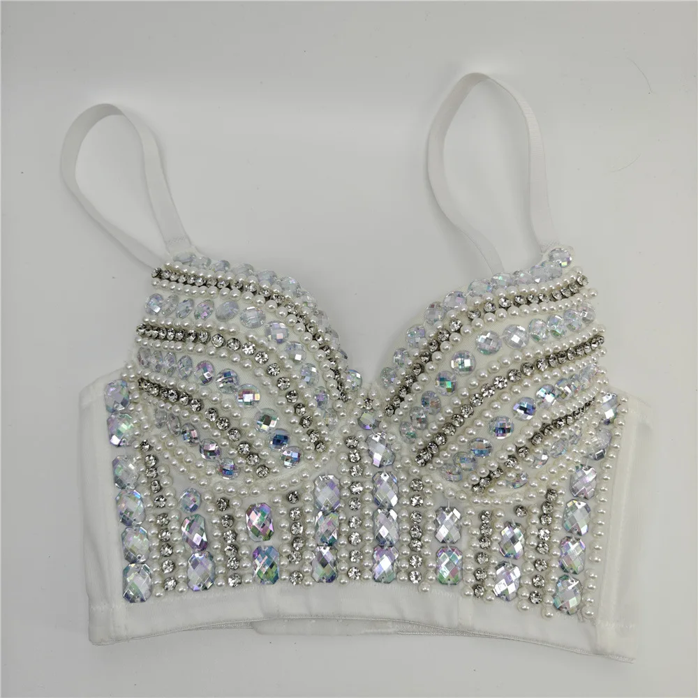 

Fashion Electronic Music Festival Nightclub Sexy Bubble Beads Acrylic Hand Sewing Drill Fishbone Bra