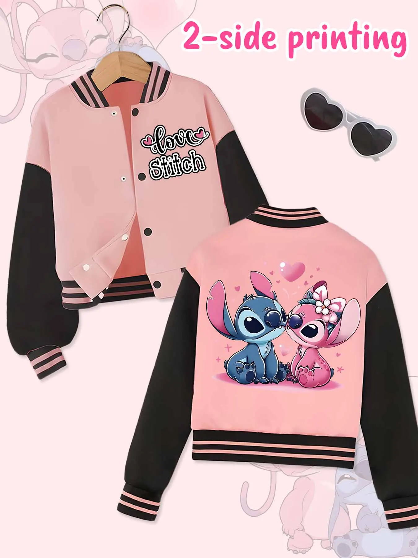Jaqueta de beisebol tendência da moda Disney, adequada para esportes diários e roupas casuais, impressa com lindo padrão Stitch, belo presente.