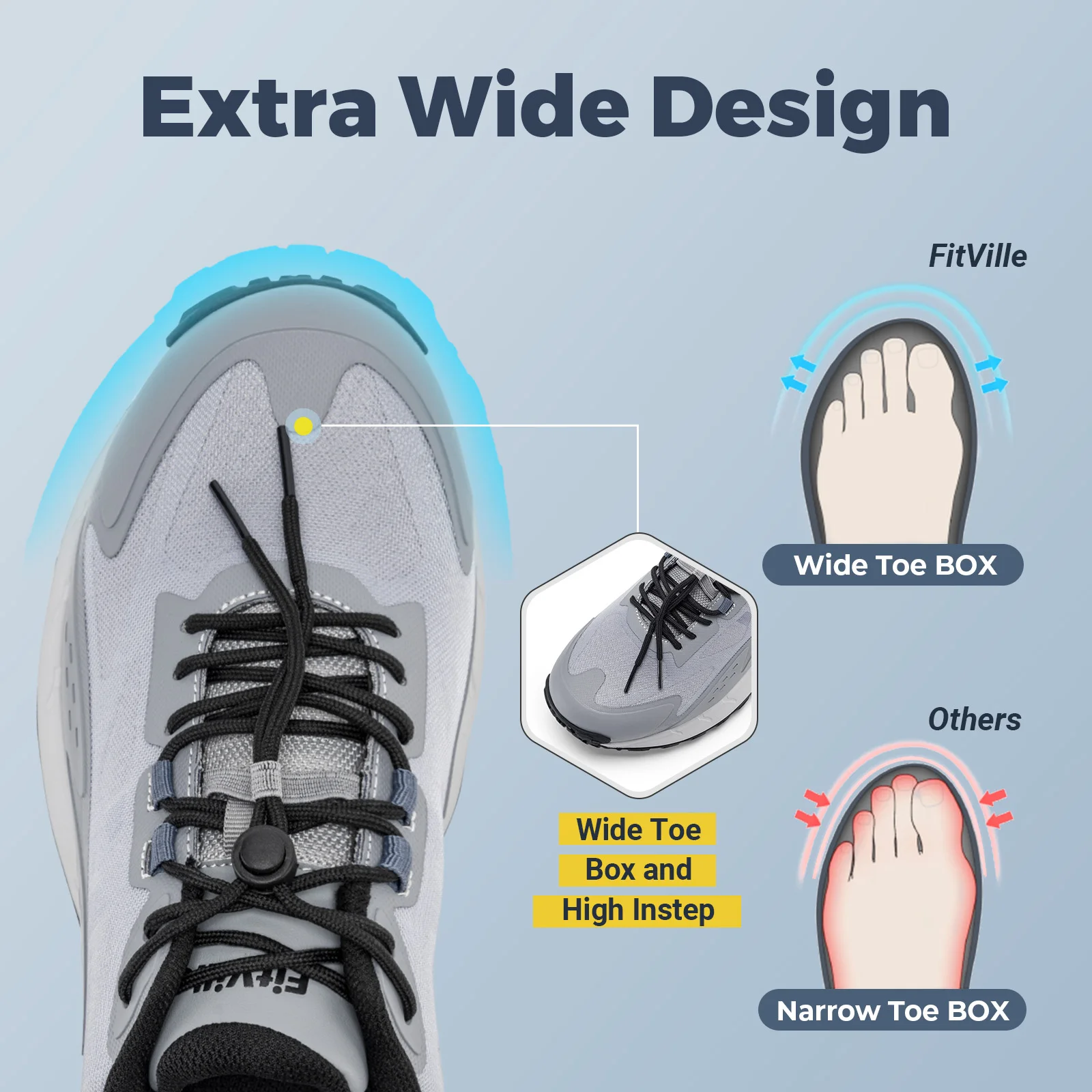 FitVille Men's Hiking Shoes Extra Wide Toe Low-top Outdoors Trekking Shoes for Men Non-Slip Comfort Footwear With Arch Support