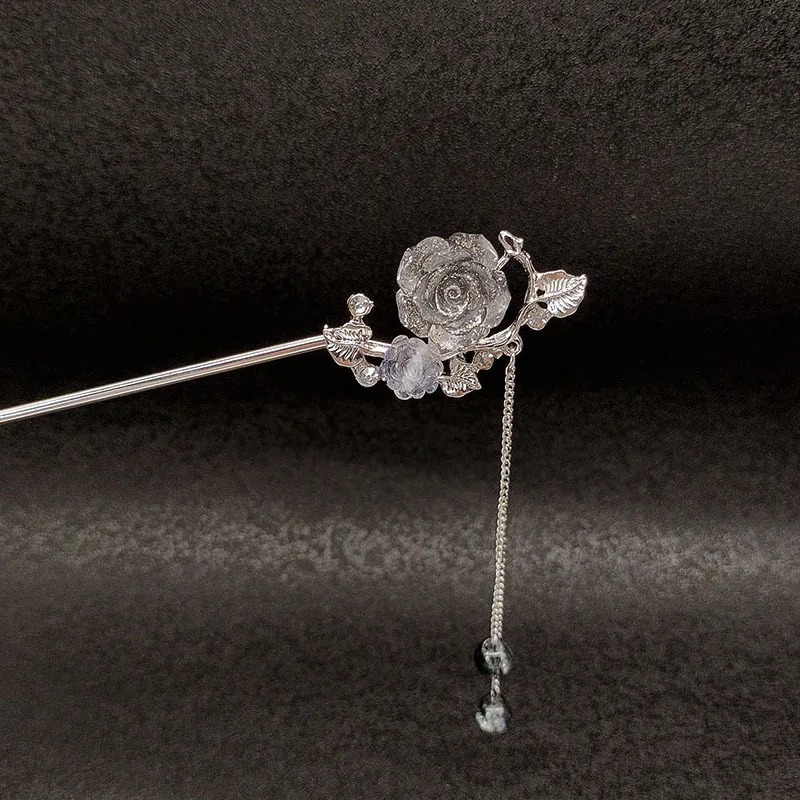 النمط القديم طلاء حبر زهرة دبوس الشعر الراقية مزاجه طبق دبوس الشعر الرجعية Hanfu دبوس الشعر خوذة الشعر التبعي