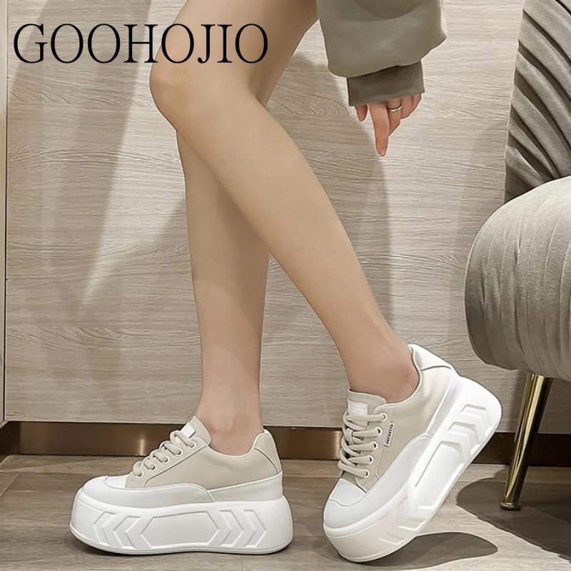 Zapatillas de deporte de estilo universitario para mujer, zapatos de plataforma blancos que combinan con todo, vulcanizados, informales, cómodos y transpirables, 5-8cm