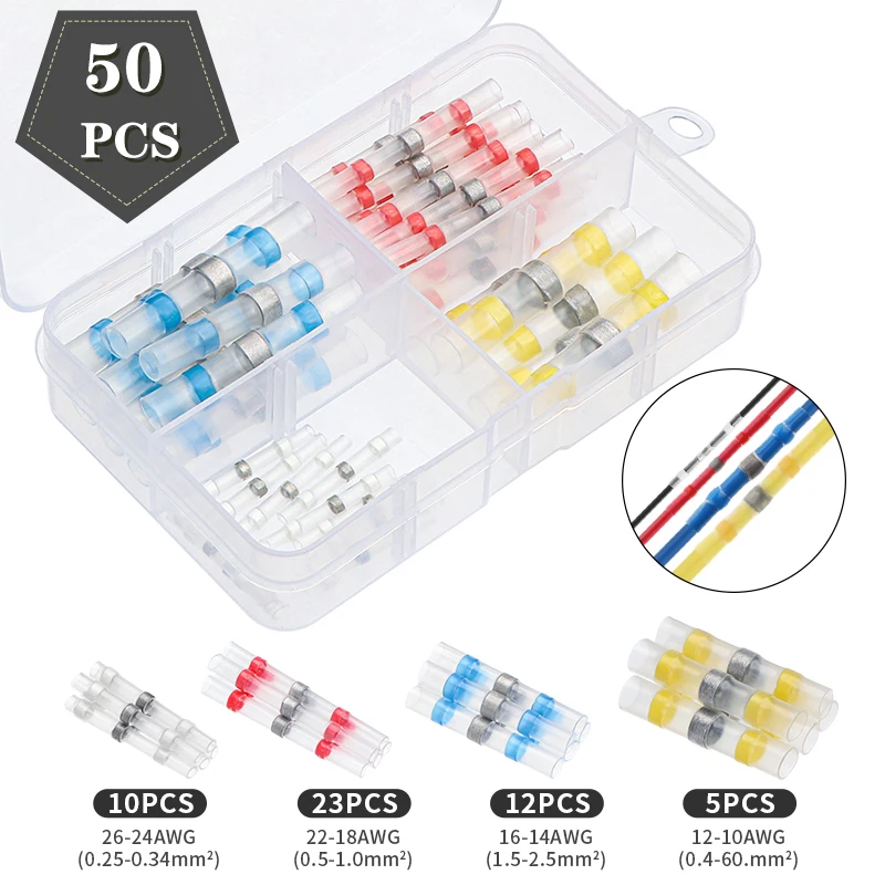 

20/50Pcs 4 Sizes Waterproof Solder Sleeve Heat Shrink Tube Wire Terminal Connector