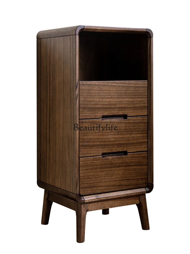 

Nordic black walnut TV cabinet side cabinet solid wood storage simple high and narrow cabinet living room furniture