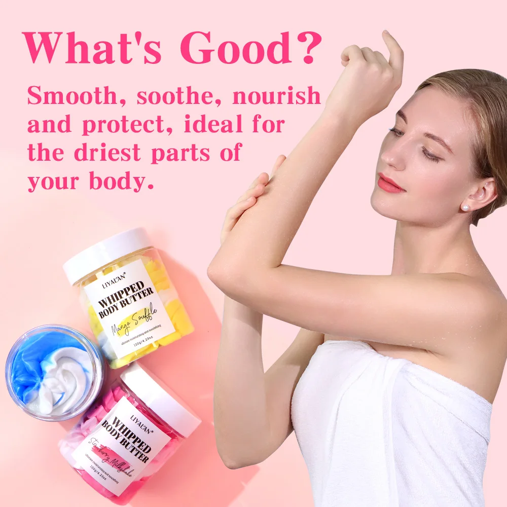 متعدد الألوان زبدة الجسم زيت جوز الهند زيت الجوجوبا كريم ترطيب مغذي نباتي الفانيليا المانجو الفراولة غسول الجسم #3