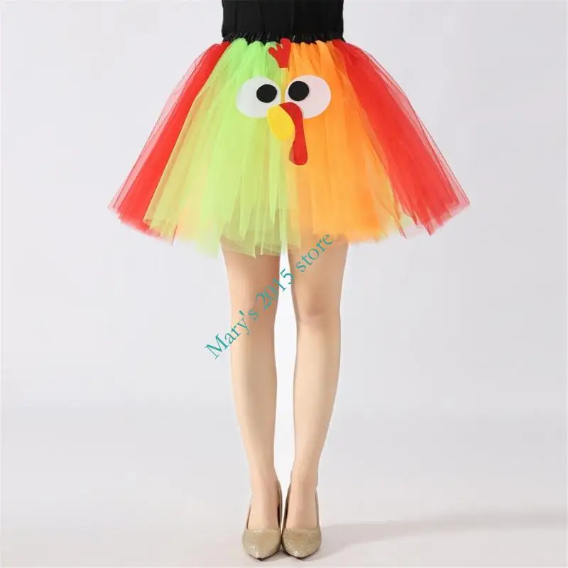 

E15F Thanksgiving Turkey Tutus Skirt Women Turkey Costumes for Halloween Party Role Play Cosplay Layered Tutus Tulle Skirt