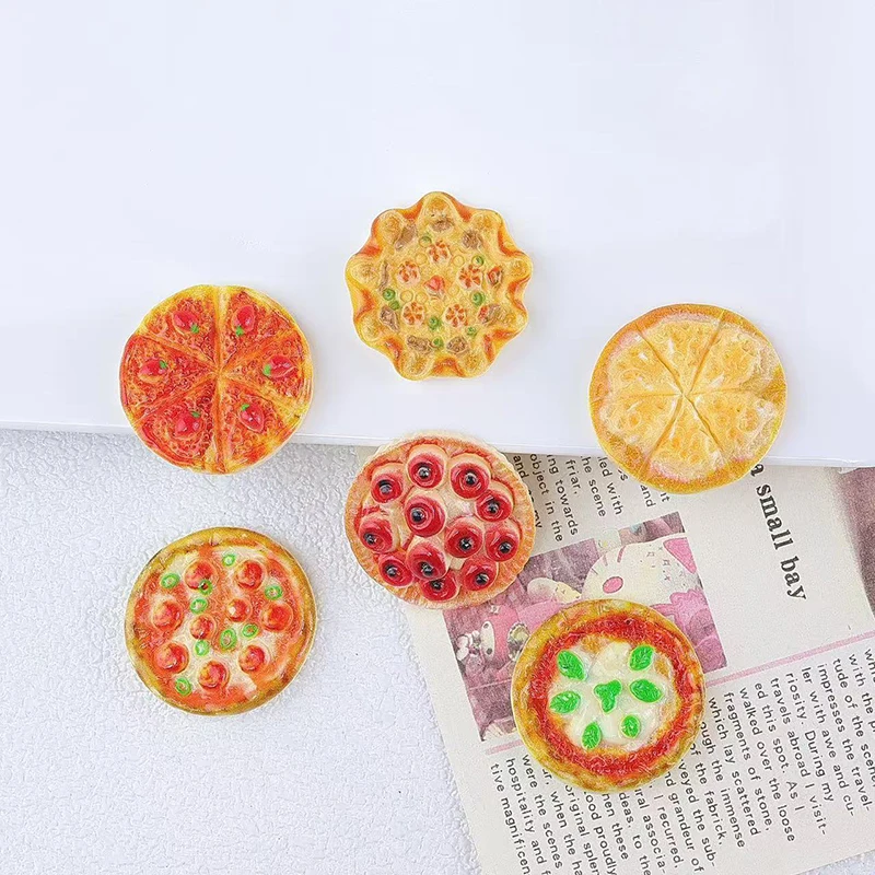 6Pcs Cartoon Pizza Food Fridge Resin Magnets Magnetic Push Pin Perfect for Photo Wall Message Fixed Kitchen Refrigerator Decor