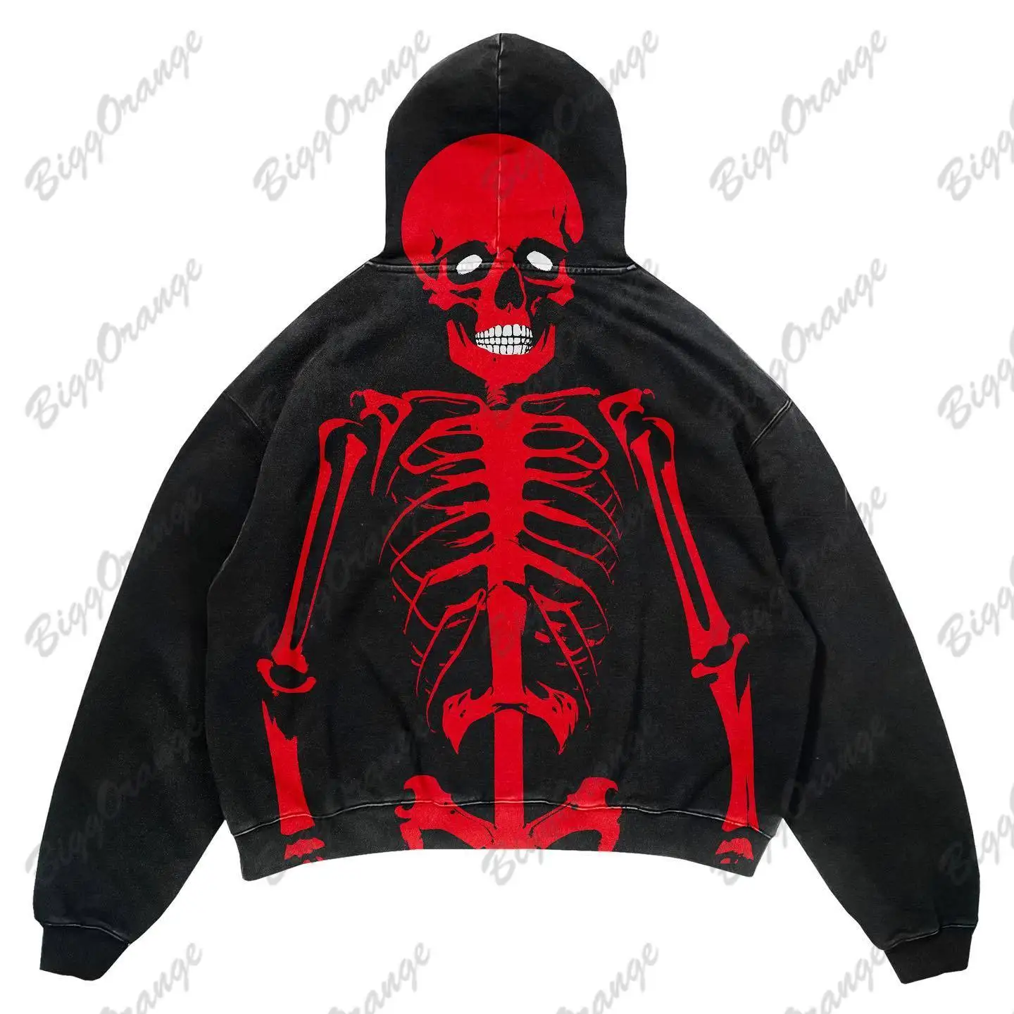 Diablo style horror element high-quality hoodie skull skeleton printed hoodie high street punk style hoodie men's and women'stop