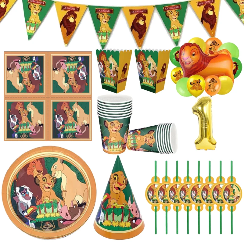 The Lion King Simba Theme Kids Birthday Decoration Disposable Tableware Set Plate Cup Napkin Tableloth Balloon Boy Baby Shower