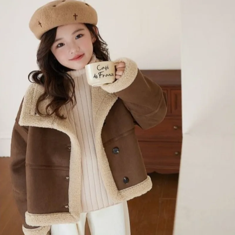 2025 New Winter Women's Kids Puffy Coat with Faux Fur Lining Warm Thickened Autumn Winter Jacket for Children Cute Style