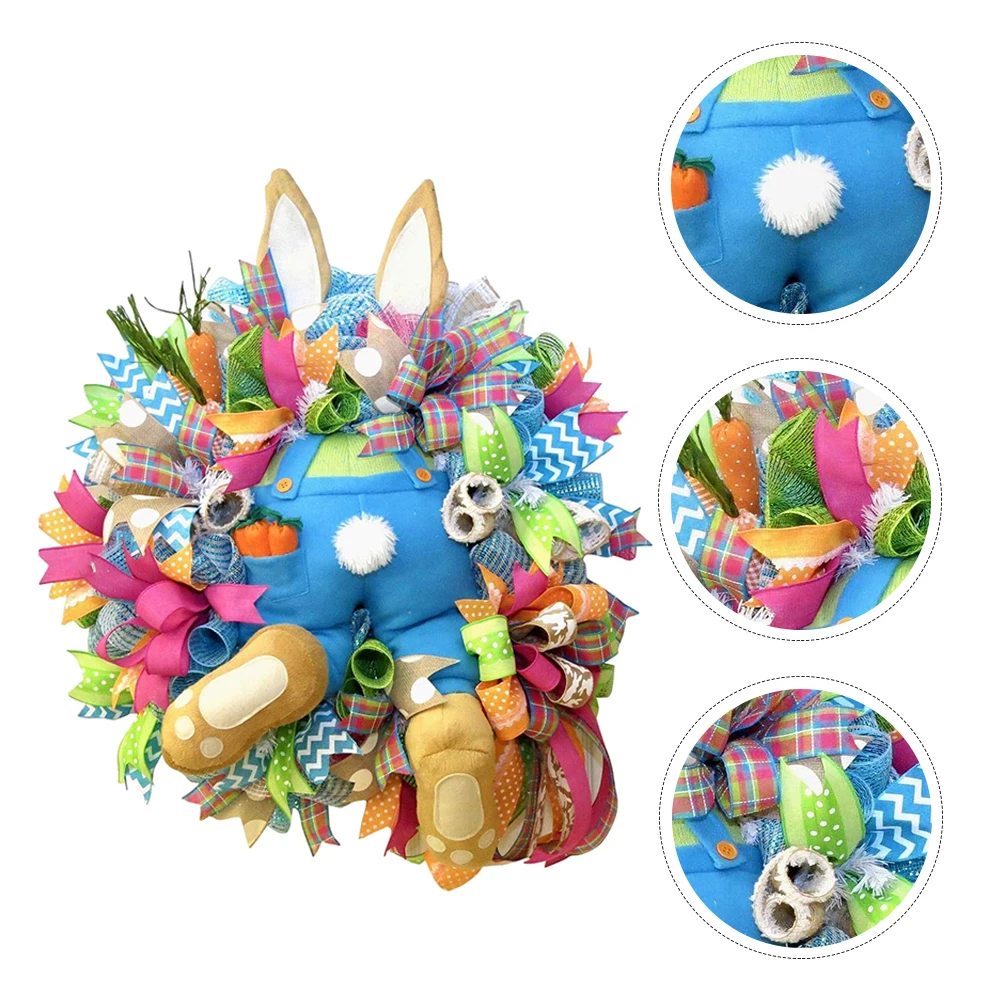 

1pc Easter Wreath Wall Decor Door Hanging Pendant Festival Garland Home Party Decoration Artificial Rabbit Ornament
