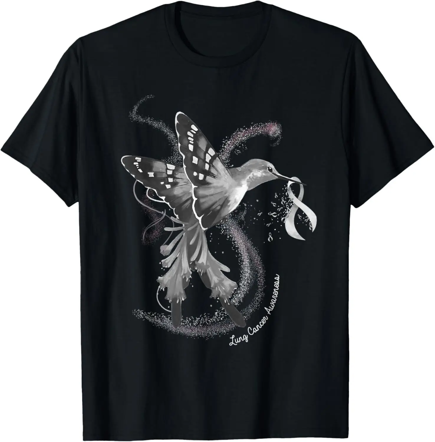 NEW Hummingbird Holding White Ribbon Lung Cancer Awareness T-Shirt - MADE IN USA