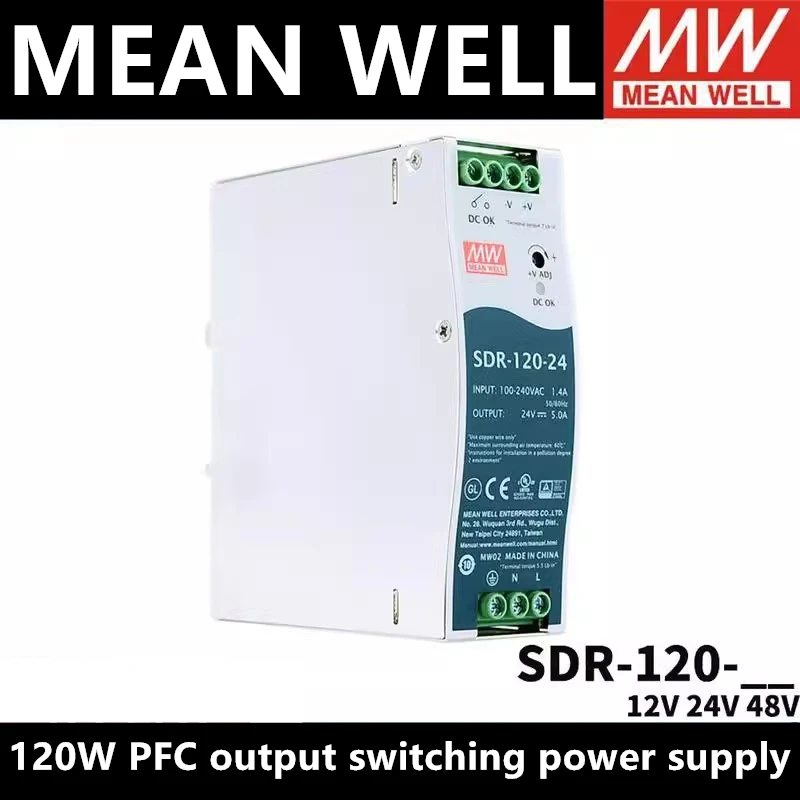 mean well sdr120 series 120w saida unica industrial din rail fonte de alimentacao com funcao pfc sdr 120 12 sdr 12024 sdr 12048 01