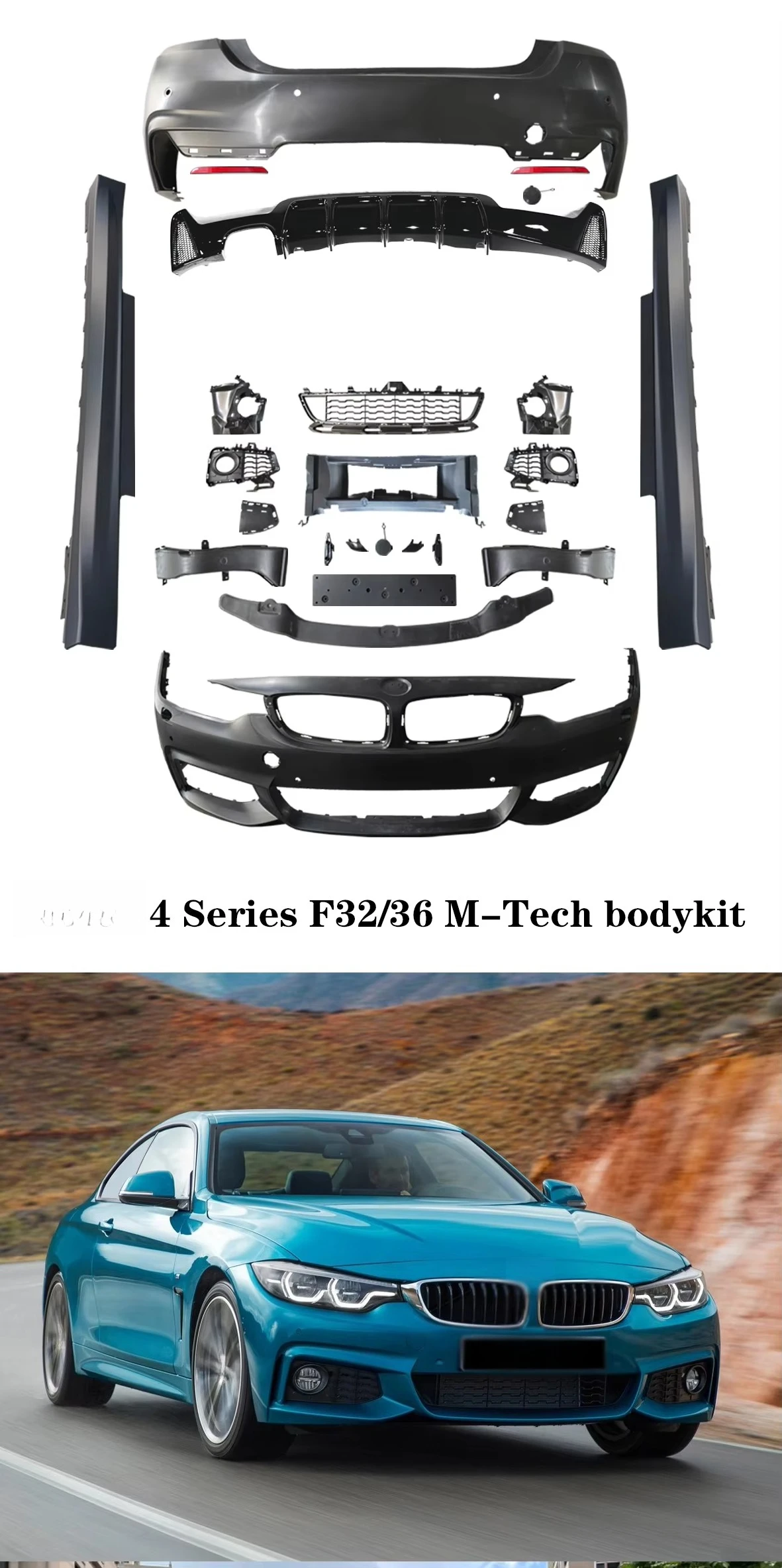 Body Kit Body Upgrade Product with Front and Front Bumper Side Skirt Fender Bells for Series 4 F36/32 Mt Style Kit 3