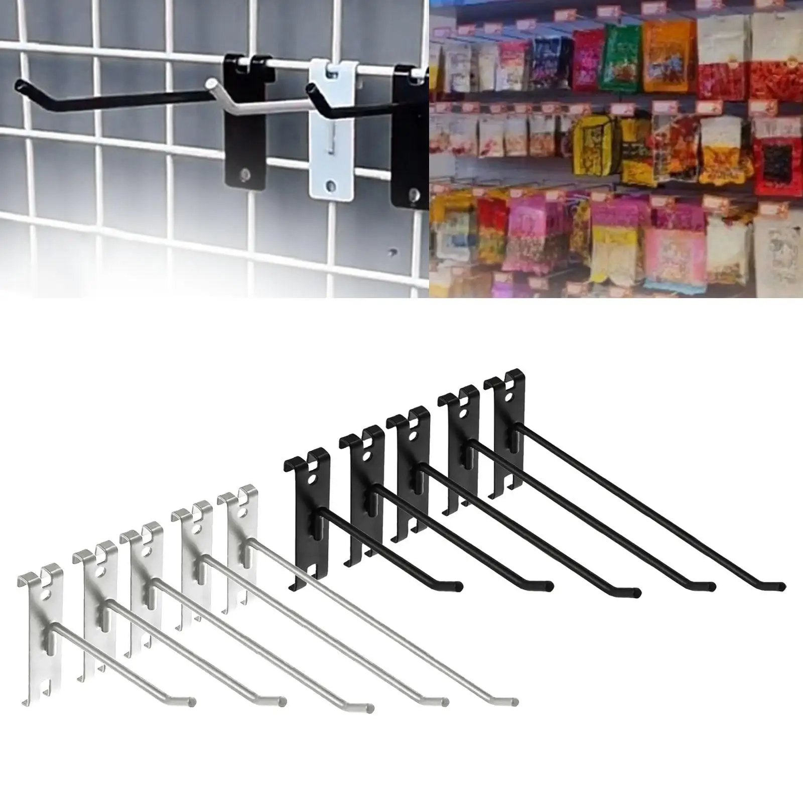 5 Pieces Wall Hooks Wall Grid Accessories Metal Multi Use Display Hooks for Grid Wall for Home Backyard Workplace , silver 25cm