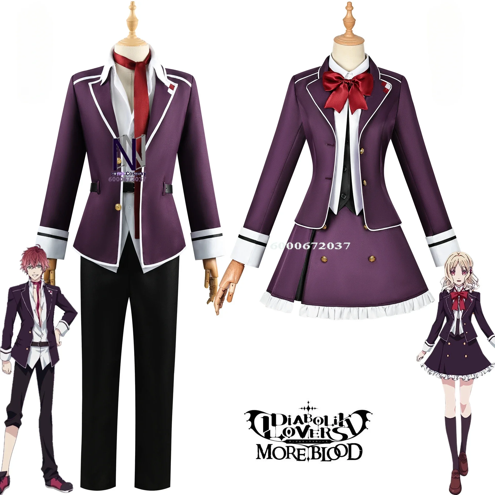 

DIABOLIK LOVERS Komori Yui Cosplay-School Uniform Dress with Wig: Anime Outfit for Women, Halloween & Comic Con (Sakamaki Ayato)