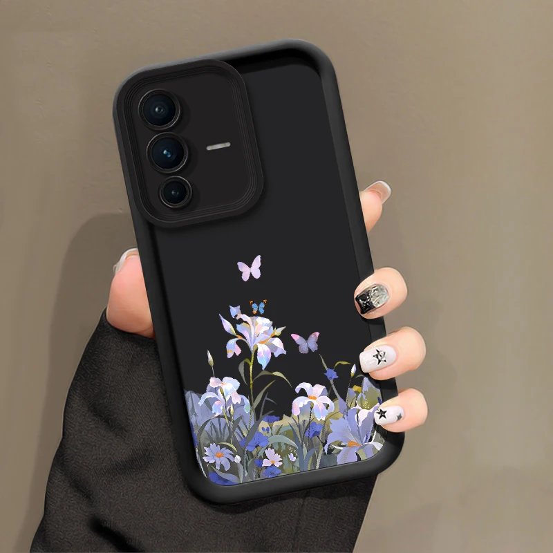 Fashion Flower Butterfly Print Phone Case For Vivo X200 FE X100 Pro X100S X90S X90 X80 X70 Pro Matte Silicone Shockproof Cover view 4