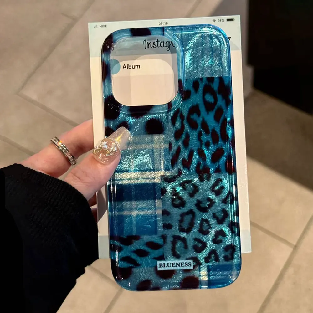 

Чехол для телефона с текстурой вихревого цвета в стиле ретро с синим леопардовым принтом для iPhone 16 16e 15 14 13 12 Pro Max 7 8 Plus X XS XR SE 2022 2020 Чехол из ТПУ