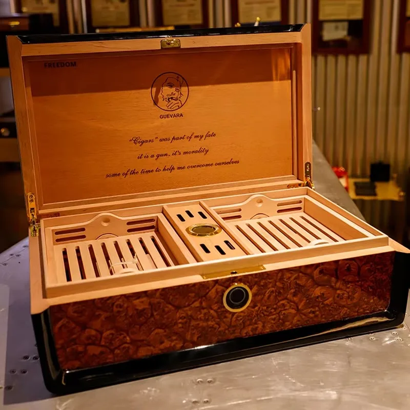 

Finger Print Storage Desktop Cedar Wood Cigar Humidor Vintage Style Classic Design with Lacquer Finish Humidors
