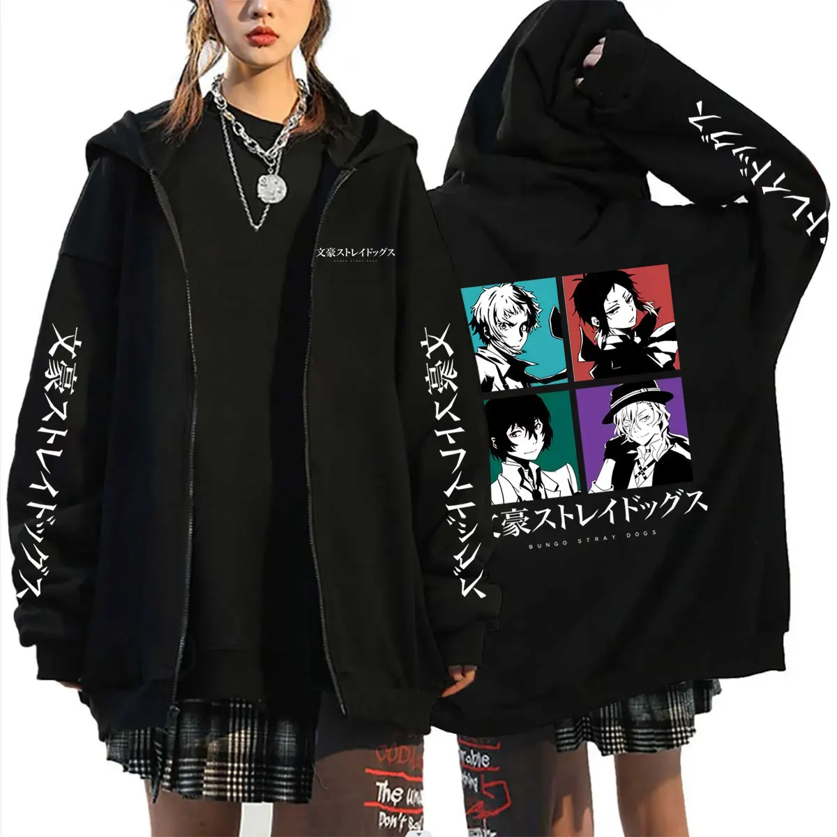 Anime Bungo Stray Dogs Nakajima Atsushi Ryunosuke Akutagawa Nakahara Chuuya Zipper Hoodie Men Women Casual Popular Zip Up Jacket