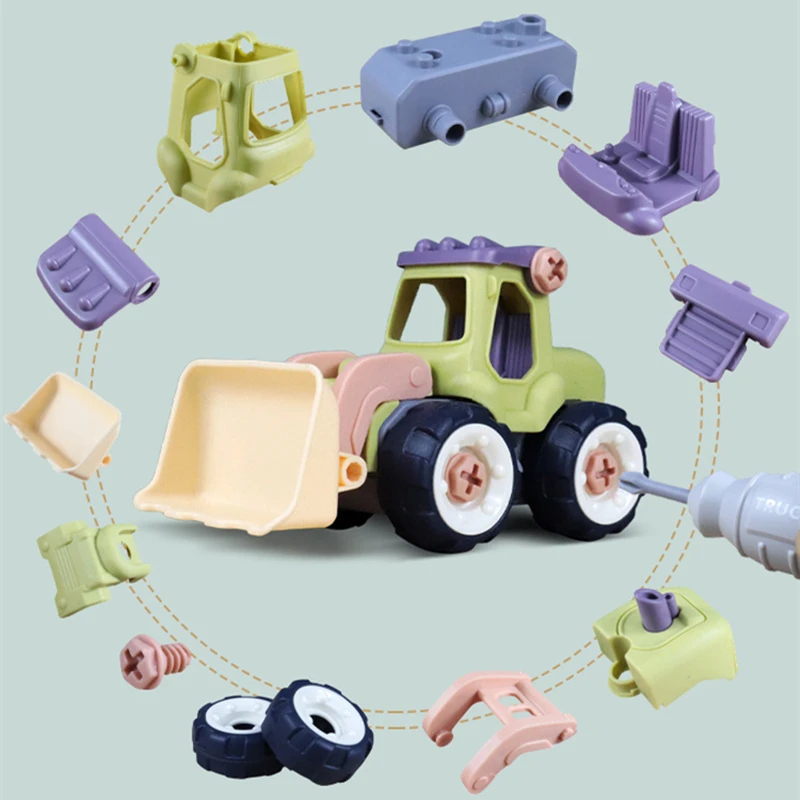 4 Styles Children\'s Disassembling Engineering Vehicle Truck Engineering Vehicle Excavator Free Screwdriver DIY Toddler Truck Toy