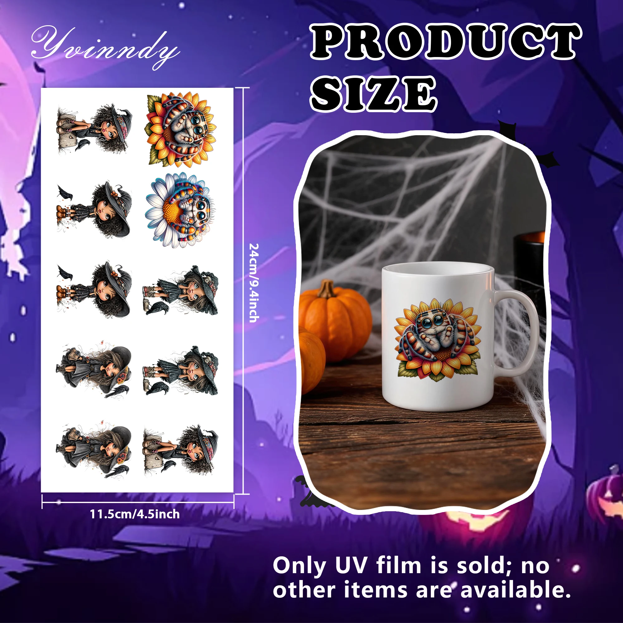 40Pcs/set Halloween Cute Spider and Dark Witch Iron On Stickers For Cup Vinyl Paper Fun Designs Durable Construction