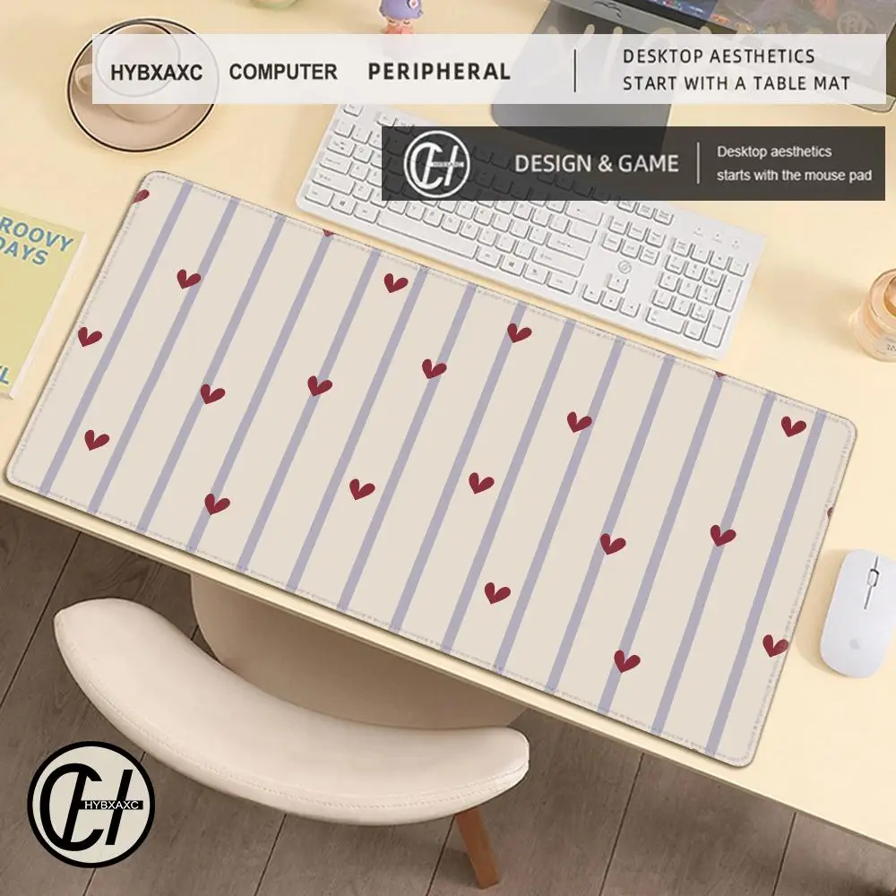 Coquette Heart Stripe Desk Mat Pastel Striped Mouse Pad HD Print Extended Gaming Keyboard Mat XL Cozy Aesthetic Desk Accessories