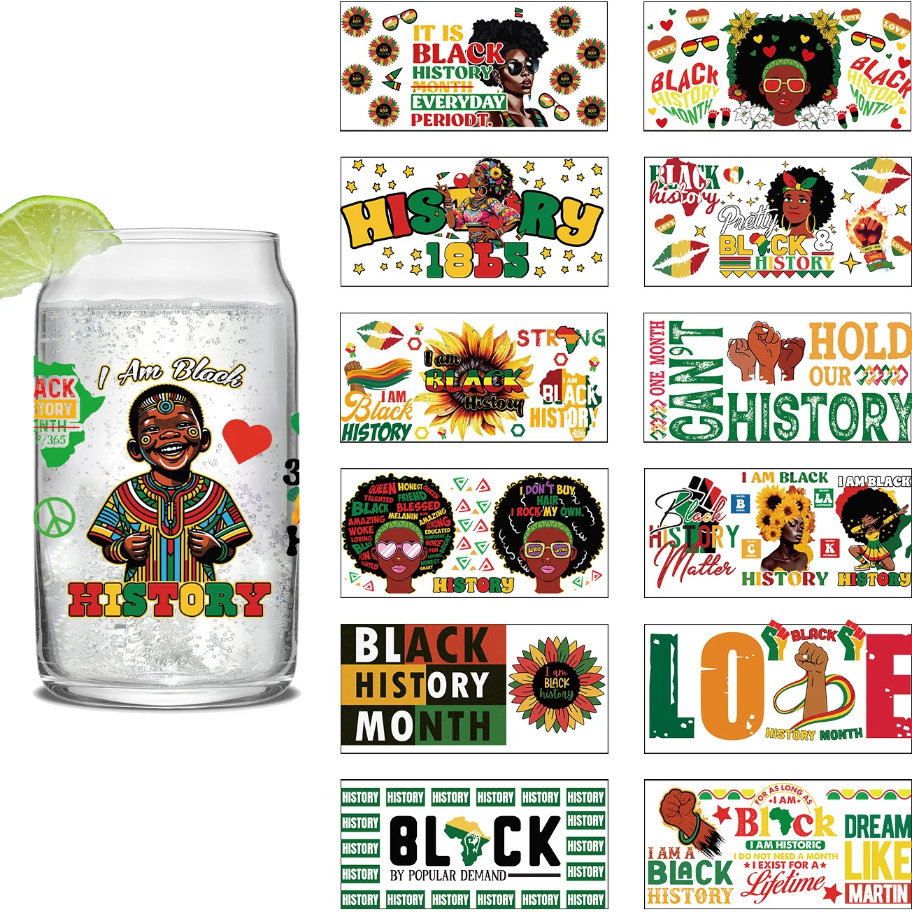 Black history series easy peel waterproof DIY Decals Retro Beauty 3D transfers uvdtf crystal sticker 16oz uv dtf cup wraps