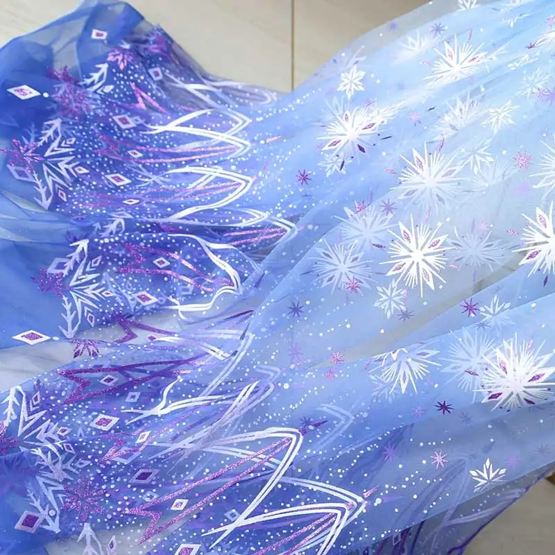 5Meters Gradient Colorful Flash Glitter Snowflake Printing Fabric, Encrypted Mesh, Princess Skirt DressTheme Party Background