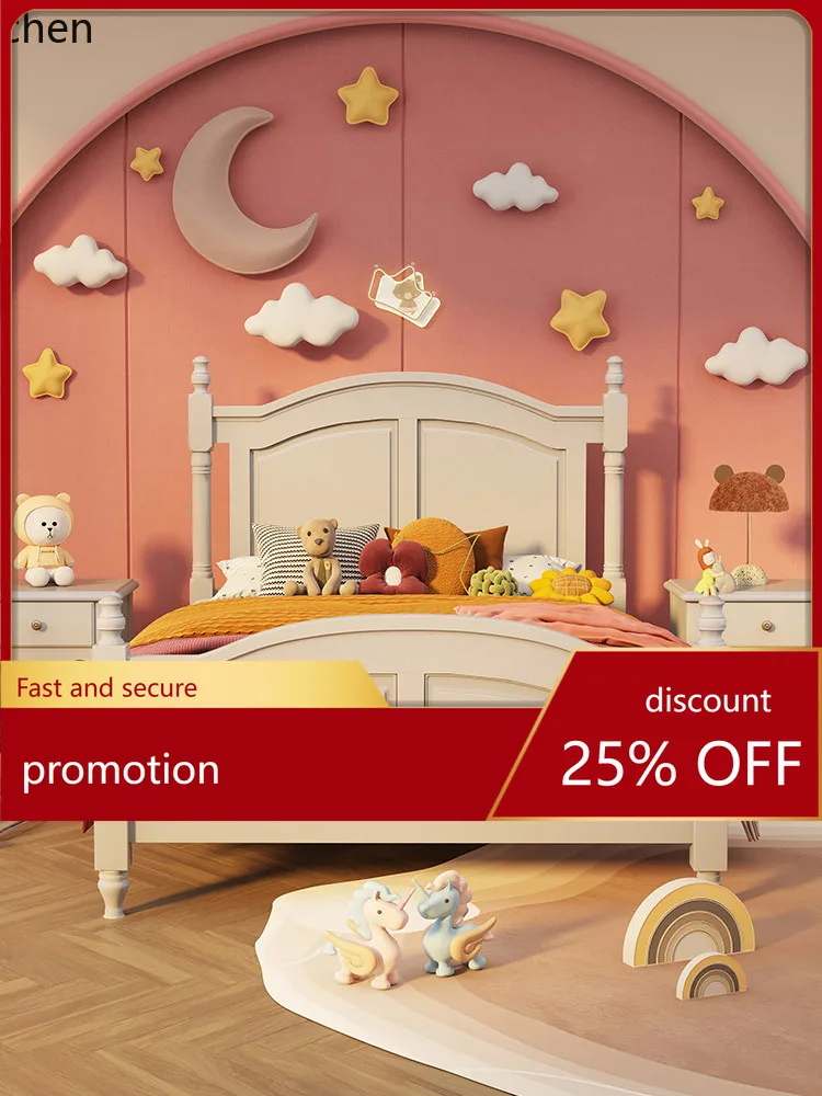 CZ White Solid Wood Bed Natural Wood 1.2m Princess Style Single Bed