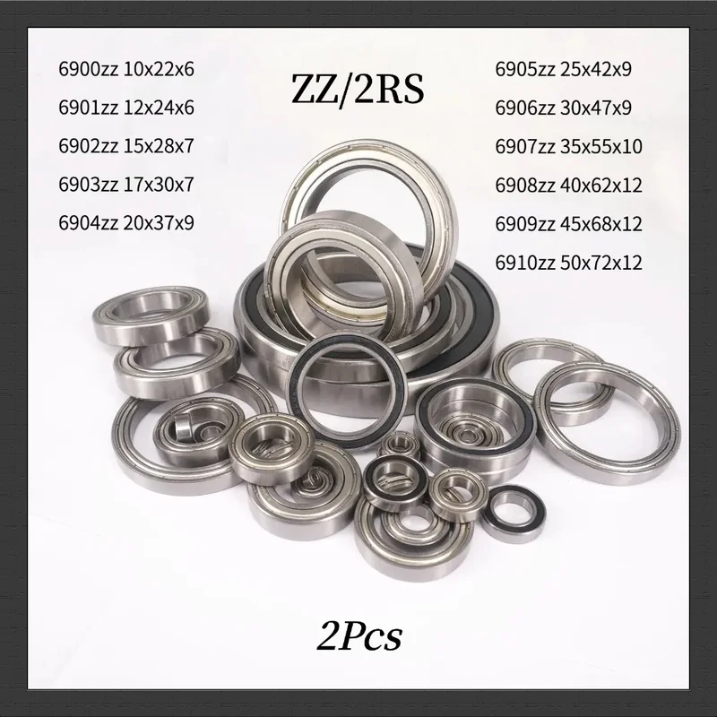 2pcs 6900 6901 6902 6903 6904 6905 6906 6907 6908 6909 6910ZZ/2RS Bearing Steel Thin-wall Deep Groove Bearings