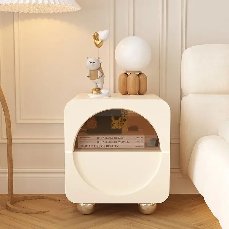 

Premium ins wind bedside table household bedroom cream wind bedside table new cute solid wood round locker