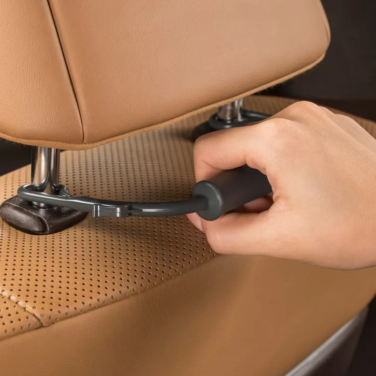 1/2Pcs Car Safety Handle, Universal Rear Seat Headrest Grab Bar with Storage Hooks, Durable Vehicle Assist Grip for Elderly