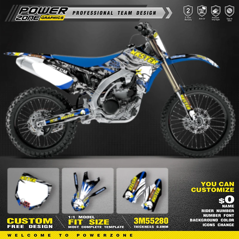 PowerZone пользовательские графические фоны для команды, наклейки, комплект наклеек для YAMAHA YZF450 2010 2011 2012 2013, номер имени на заказ