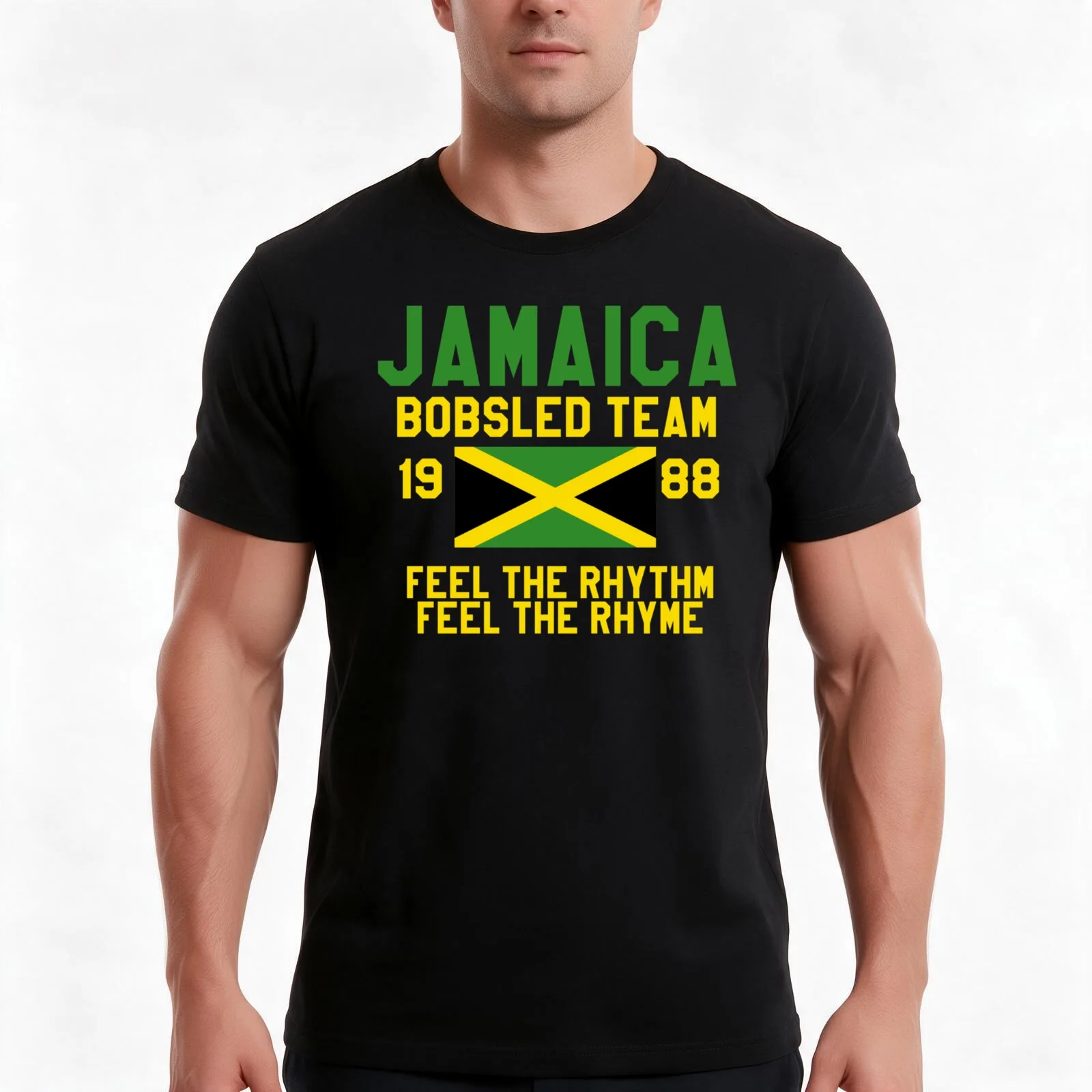 Jamaica Bobsled Team T-Shirt, Summer Casual Cotton Tee, Oversized Streetwear Tops, Vintage Graphic Print, Loose Fit Short Sleeve