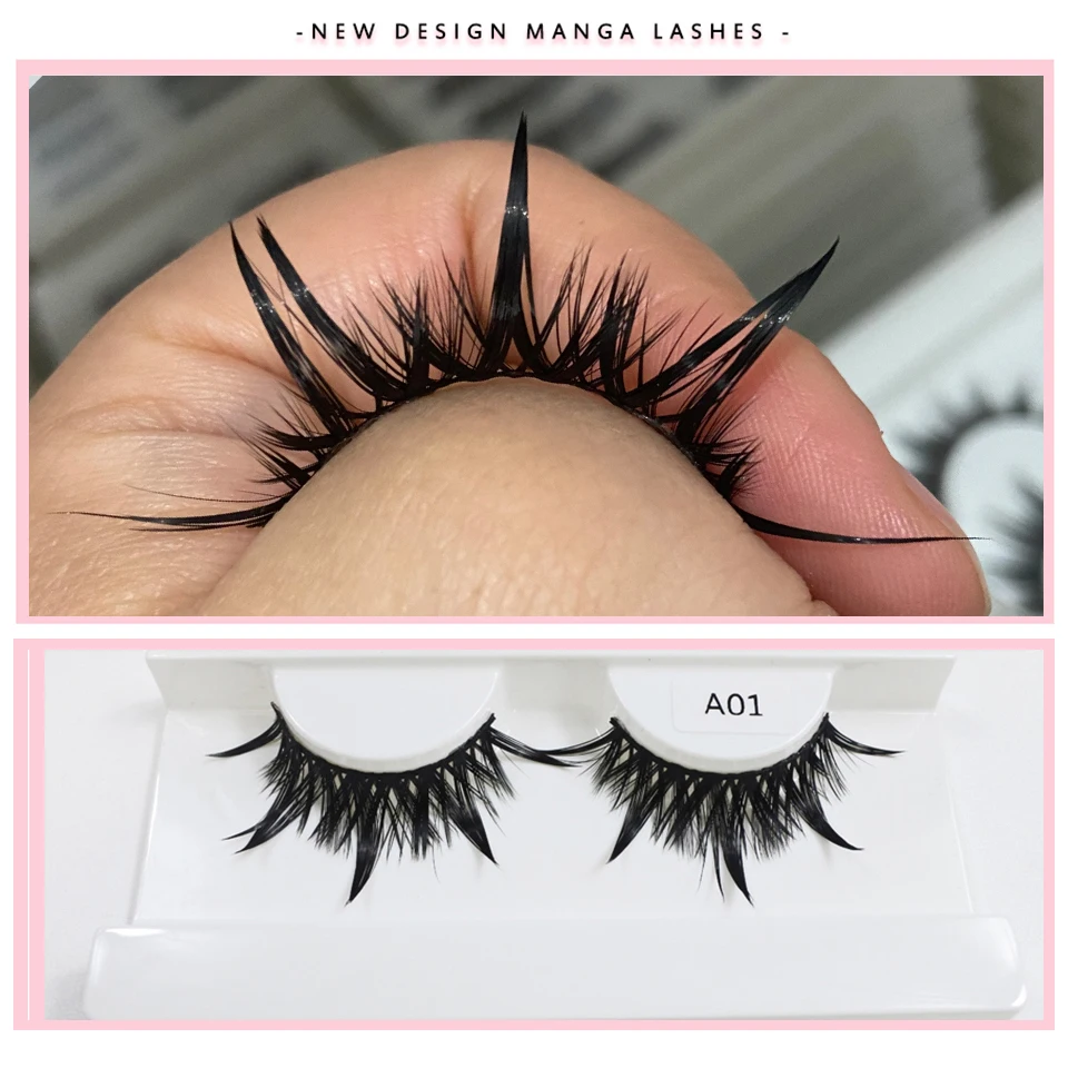 Nuevo diseño de pestañas postizas de moda para cosplay, púas dramáticas, pestañas mojadas, maquillaje manga, pestañas postizas 2